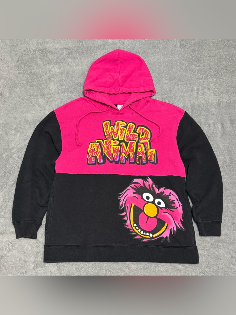 Disney The Muppets Wild Animal Hoodie Pink Black Pullover M Streetwear Casual